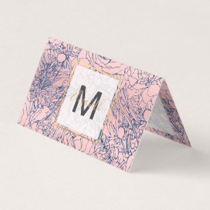 Tarjeta De Visita Diseño floral estiloso azul y rosa de la marina me