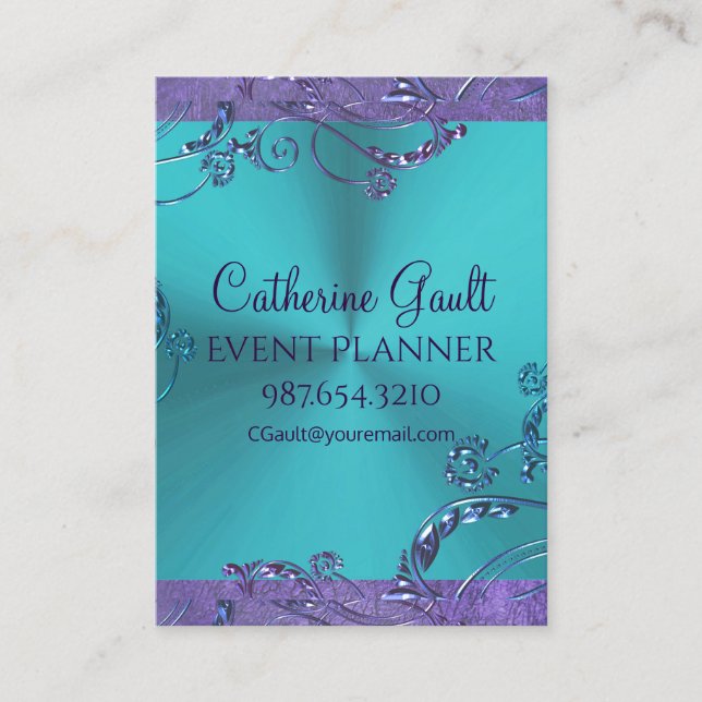 Tarjeta De Visita Diseño floral metálico elegante (Anverso)