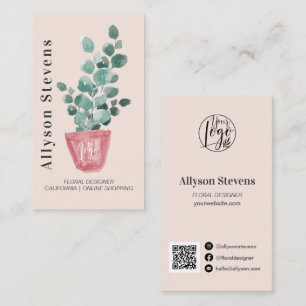 Tarjeta De Visita Diseño floral moderno logotipo de planta rosa códi