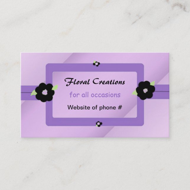 Tarjeta De Visita Diseño floral morado y negro (Anverso)
