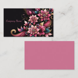 Tarjeta De Visita Diseño floral rosa y Purpurina dorado