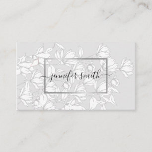 Tarjeta De Visita Diseño Floral Sencillo Gris Elegante
