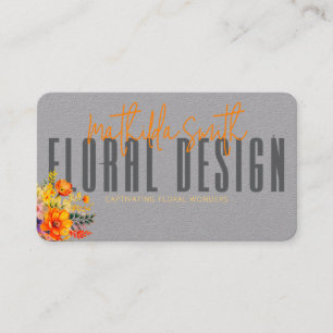 Tarjeta De Visita Diseño Floral Sofisticado Flores Grises Naranjas