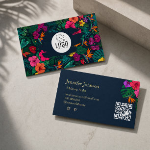 Tarjeta De Visita Diseño floral tropical   Hibisco y follaje