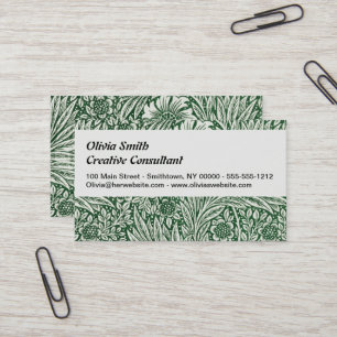 Tarjeta De Visita diseño floral verde caléndula de william morris