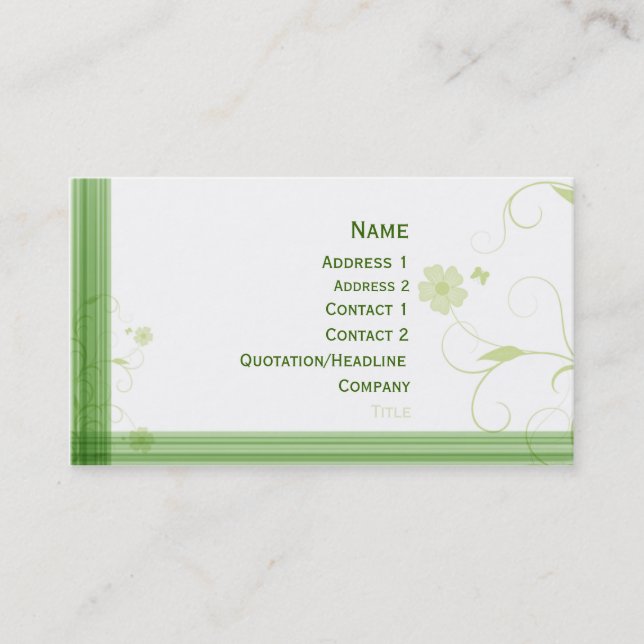 Tarjeta De Visita Diseño floral verde elegante (Anverso)