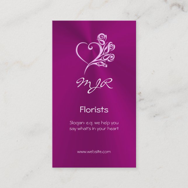 Tarjeta De Visita Diseño florista con corazón malvado y rosas (Anverso)