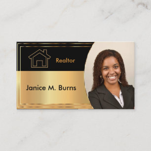Tarjeta De Visita Diseño fotográfico de Realtor de Oro Negro y Metál