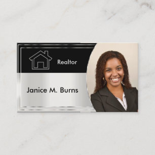 Tarjeta De Visita Diseño fotográfico de Realtor Gris Negro y Plate