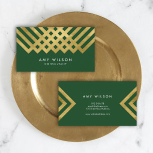 Tarjeta De Visita Diseño geométrico del falso oro verde elegante