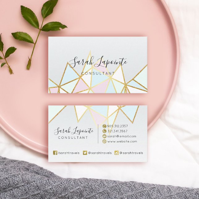 Tarjeta De Visita Diseño Geométrico Faux Gold y Pastel (Pastel Geometric Business Card)