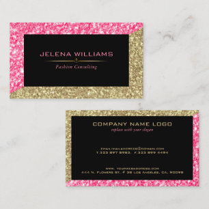 Tarjeta De Visita Diseño geométrico moderno de Purpurina rosa y dora