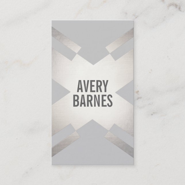 Tarjeta De Visita Diseño geométrico moderno y audaz de plata y gris  (Anverso)