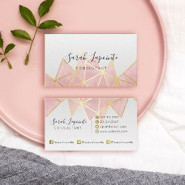 Tarjeta De Visita Diseño geométrico rosado de moda Faux Gold y Rosa