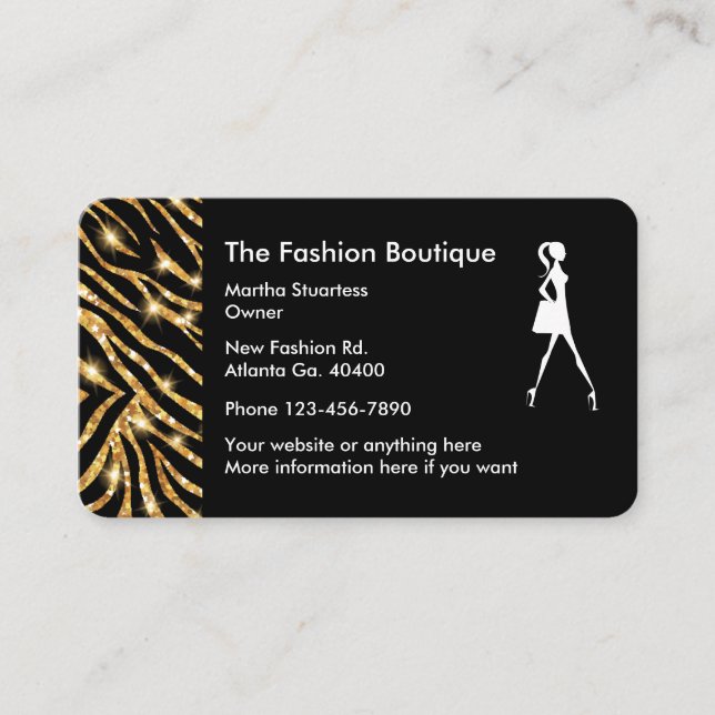 Tarjeta De Visita Diseño glamoroso del boutique de la moda (Anverso)