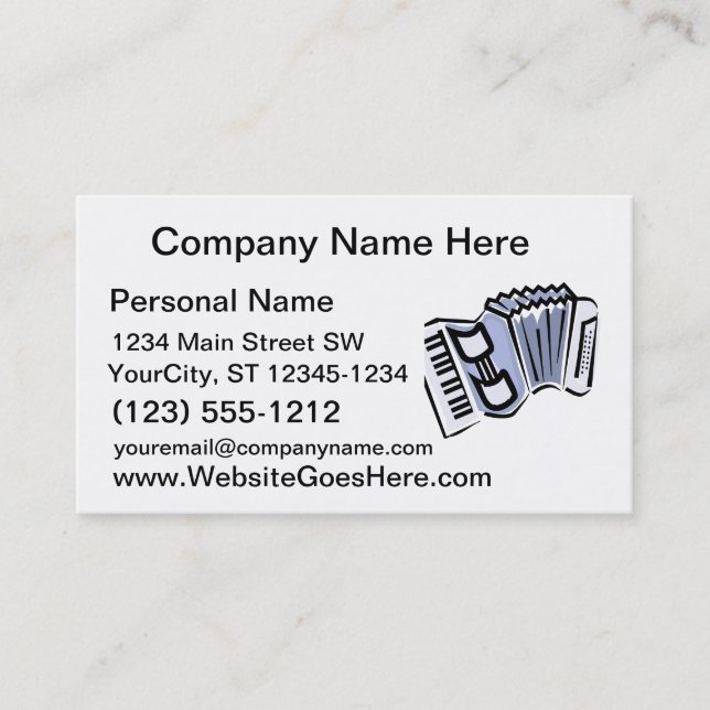 Tarjeta De Visita Diseño gráfico de la imagen del acordeón azul, (Anverso)