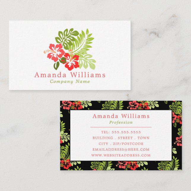Tarjeta De Visita Diseño hawaiano de Hibiscus, floral (Anverso / Reverso)