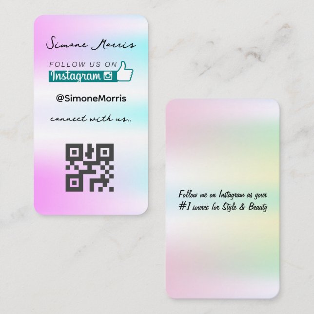 Tarjeta De Visita Diseño holográfico - Social Media QR Code Business (Anverso / Reverso)