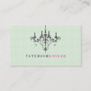 Tarjeta De Visita Diseño interior de fondo verde de lámpara de araña