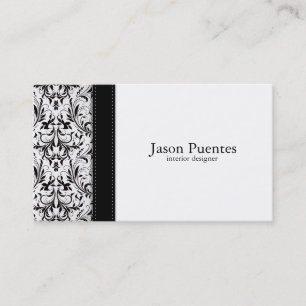 Tarjeta De Visita Diseño interior del damasco blanco y negro