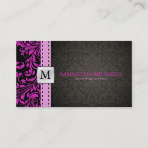 Tarjeta De Visita Diseño interior elegante del damasco púrpura/neg