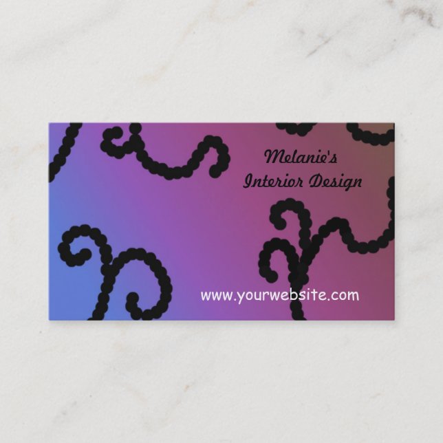 Tarjeta De Visita Diseño interior elegante en morado y negro (Anverso)