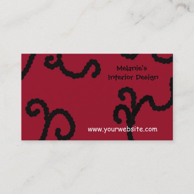 Tarjeta De Visita Diseño interior elegante en rojo y negro (Anverso)