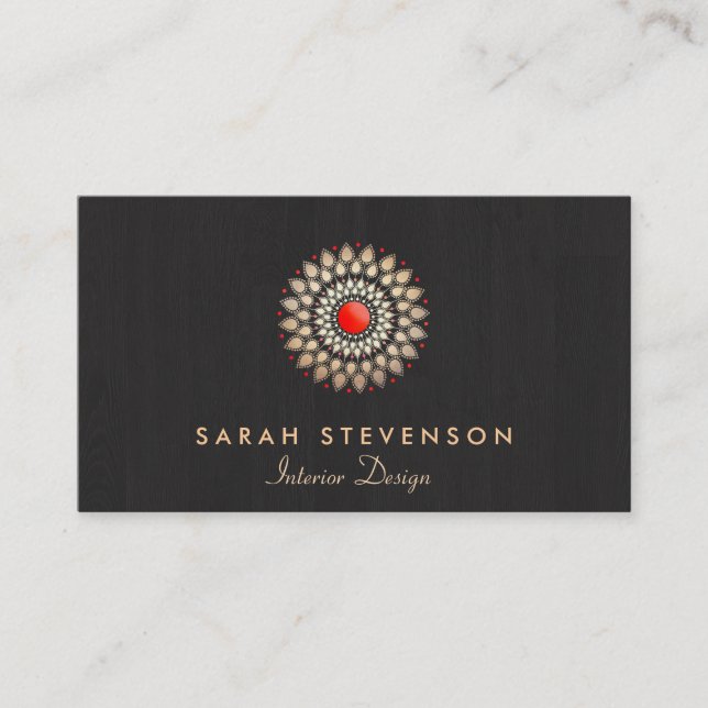 Tarjeta De Visita Diseño Interior Elegante Estilo Rojo Oro Madera (Anverso)
