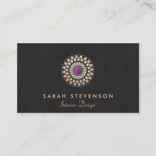Tarjeta De Visita Diseño interior Gold y Purple Motif Wood look (Anverso)