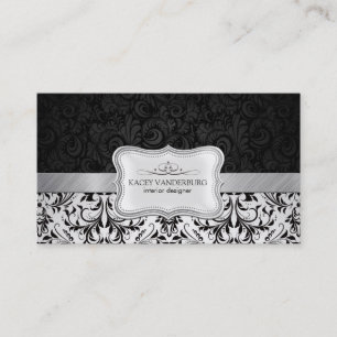 Tarjeta De Visita Diseño interior hermoso del damasco negro y blanc