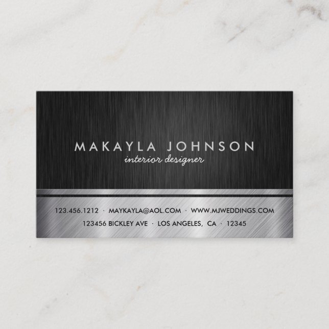Tarjeta De Visita Diseño interior negro y de plata profesional (Anverso)