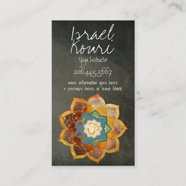 Tarjeta De Visita Diseño Mandala de Flor de Om Dorada (Anverso)