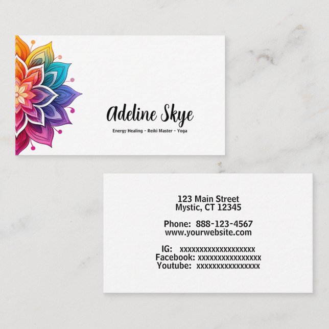 Tarjeta De Visita diseño mandala en colores vivos (Anverso / Reverso)