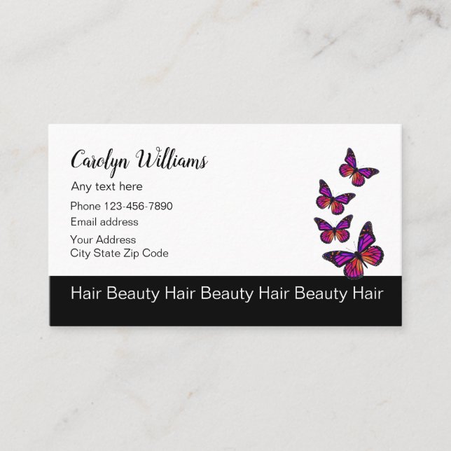 Tarjeta De Visita Diseño mariposa de peluquería de belleza (Anverso)