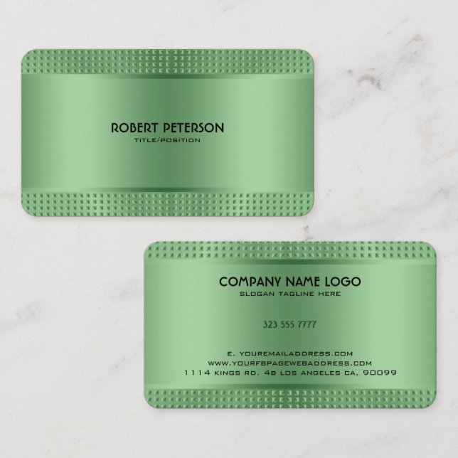 Tarjeta De Visita Diseño metálico brillante verde - Aspecto de acero (Anverso / Reverso)
