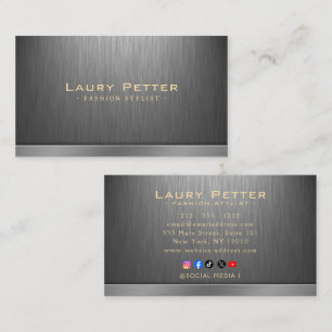 Tarjeta De Visita Diseño Metálico Moderno Aspecto de Acero Inoxidabl