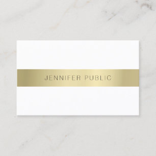 Tarjeta De Visita Diseño minimalista de color blanco dorado Elegante