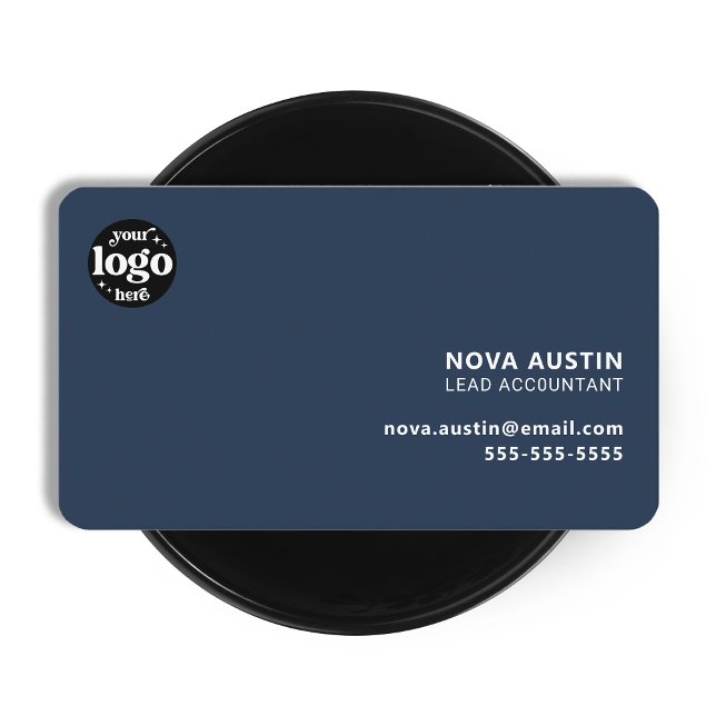 Tarjeta De Visita Diseño minimo azul simple profesional con logotipo (Subido por el creador)