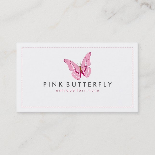 Tarjeta De Visita Diseño mínimo de fondo blanco de mariposa rosa (Anverso)