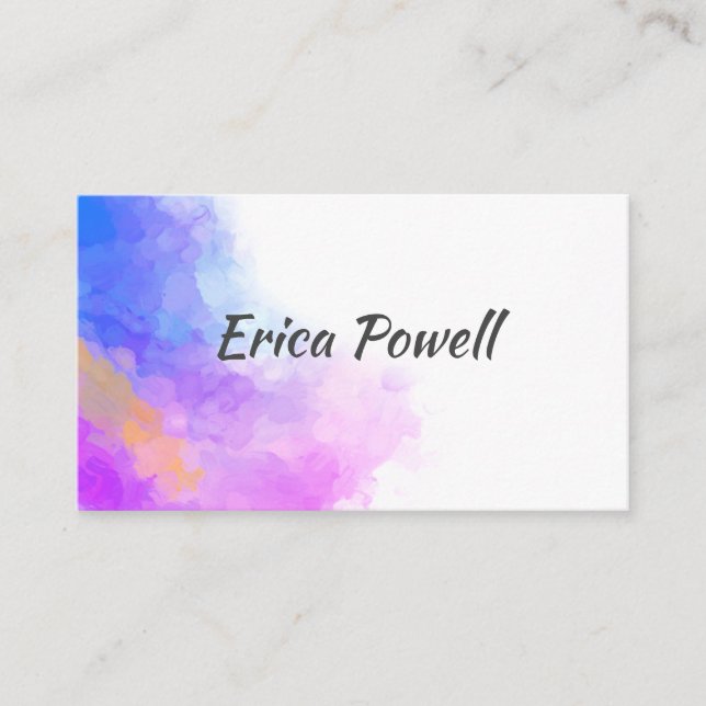 Tarjeta De Visita diseño moderno de acuarela abstracta azul y púrpur (Anverso)