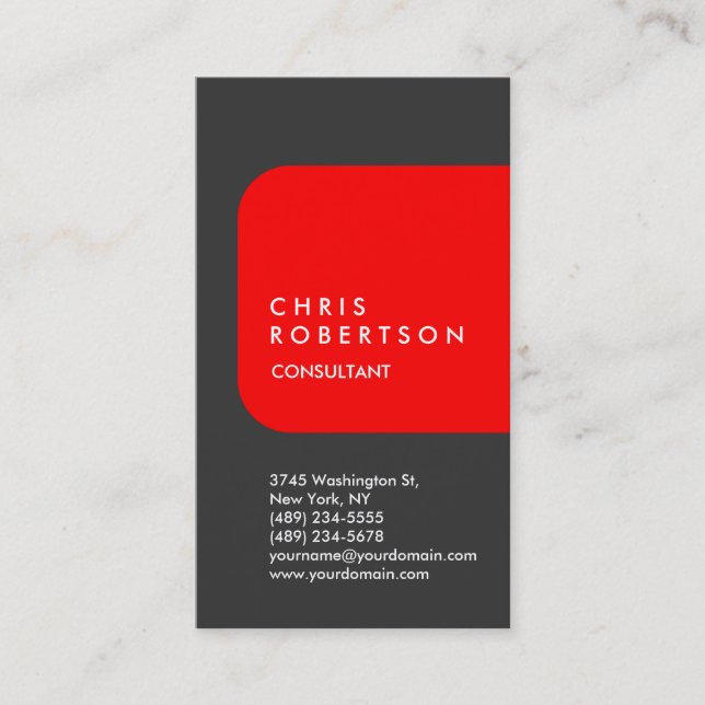 Tarjeta De Visita Diseño moderno de estilo gris y gris vertical (Anverso)