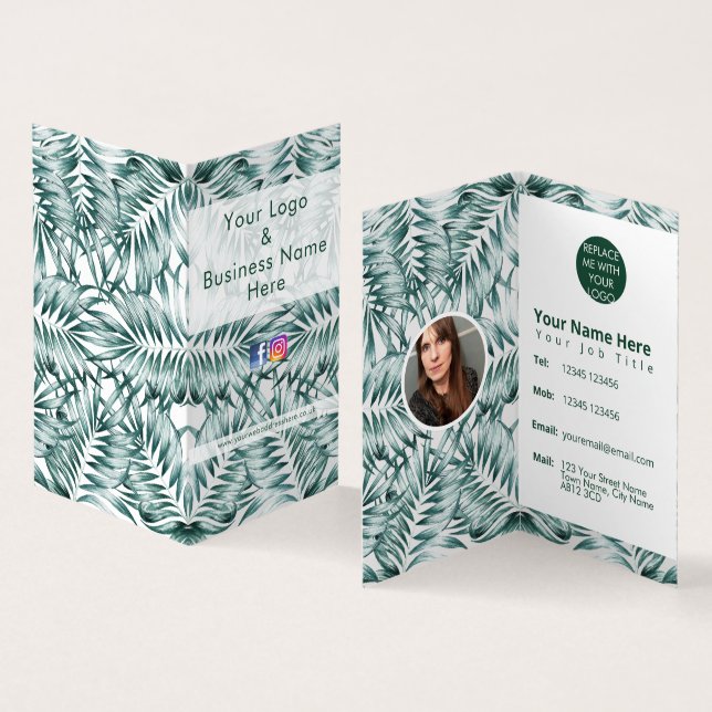 Tarjeta De Visita Diseño moderno de hojas de helecho verde (Interior y exterior)