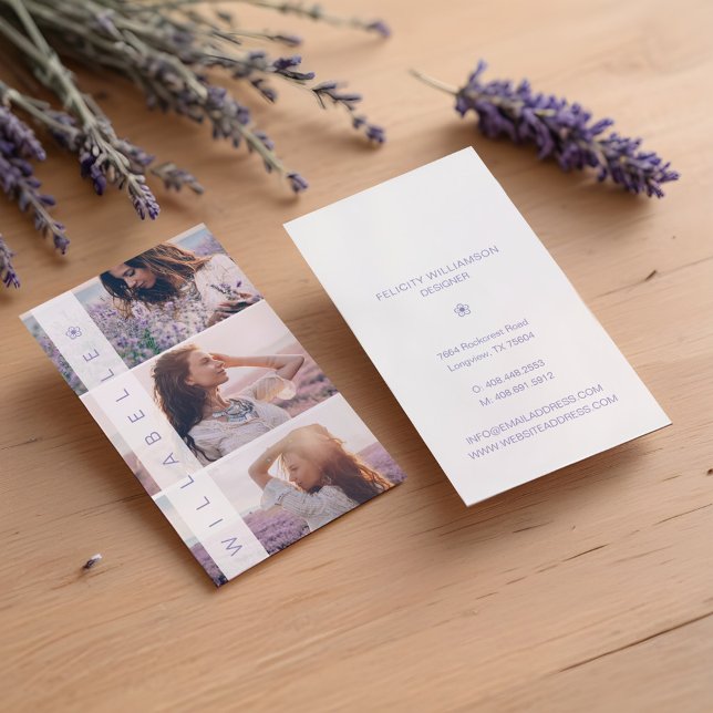 Tarjeta De Visita Diseño moderno de imagen múltiple femenina de moda (Modern Trendy Feminine Multiple Photo Layout Business Card)