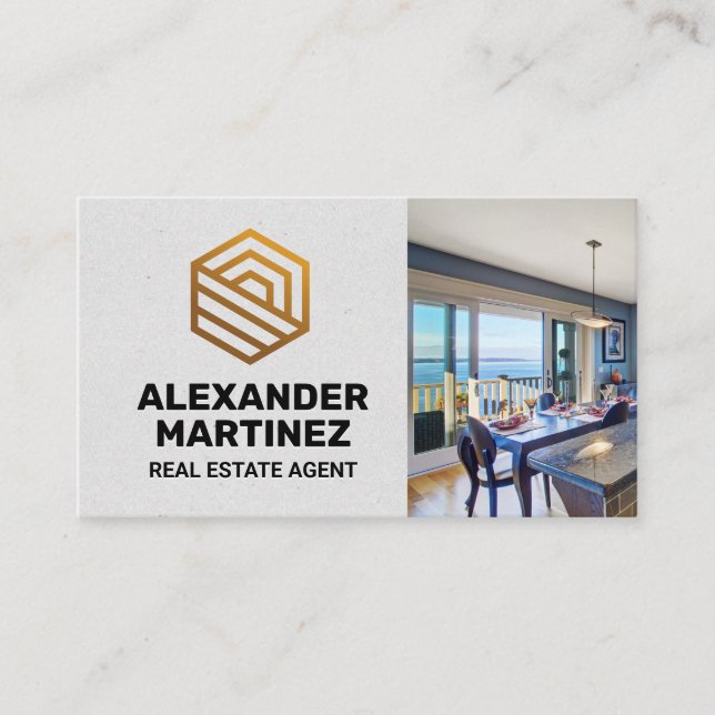 Tarjeta De Visita Diseño moderno de Realtor | Vista de Balcony (Anverso)
