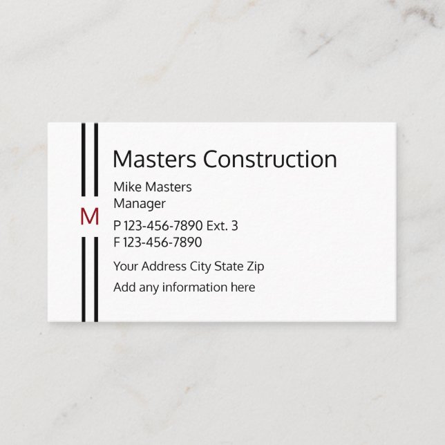 Tarjeta De Visita Diseño moderno del monograma de la construcción (Anverso)