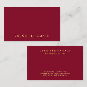 Tarjeta De Visita Diseño moderno elegante texto dorado rojo burdeos