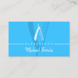 Tarjeta De Visita Diseño moderno Neon Blue Barber Razor
