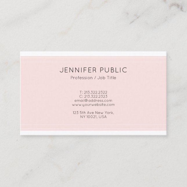 Tarjeta De Visita Diseño moderno Pink Profesional Glamoroso Llanura (Anverso)