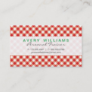Tarjeta De Visita Diseño moderno, verde, rojo y blanco Gingham