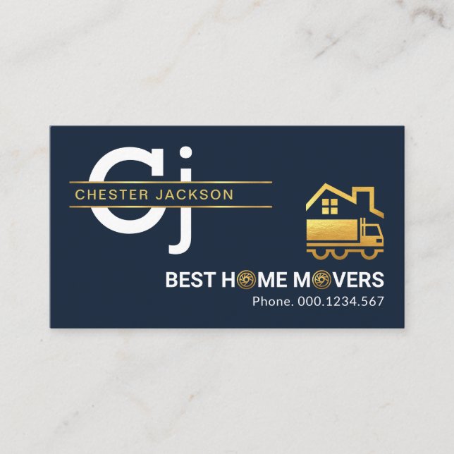 Tarjeta De Visita Diseño Monograma simple Líneas de Oro Home Mover (Anverso)